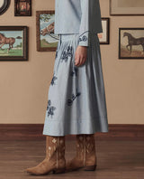 THE CHAMBRAY EMBROIDERED HIGHLAND SKIRT