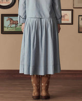 THE CHAMBRAY EMBROIDERED HIGHLAND SKIRT