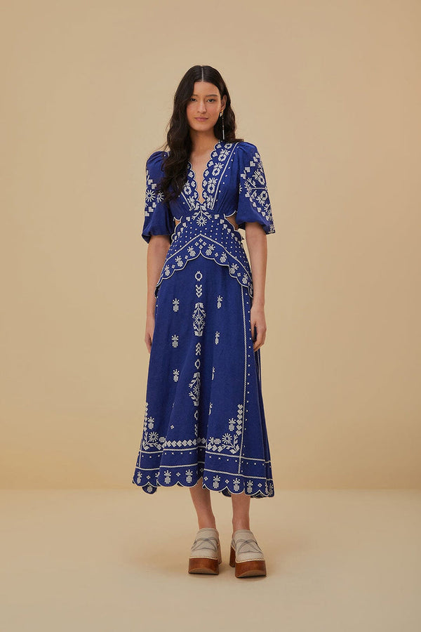 Embroidered Cut Out Midi Dress