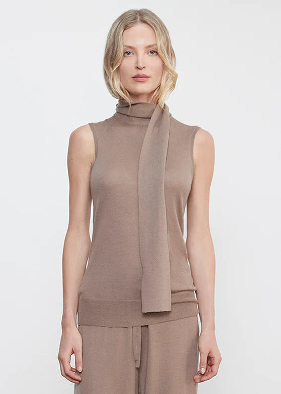 TISSUE CASHMERE SLEEVELESS SCARF SWEATER