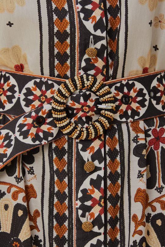 Flower Tan Tapestry Mini Dress