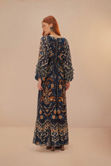 Pineapple Ikat Blue Maxi Dress