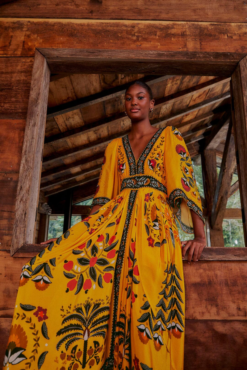 Yellow Tapestry Kaftan Dress