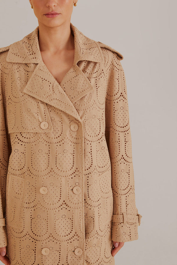 Khaki Pineapple Cotton Eyelet Trench Coat