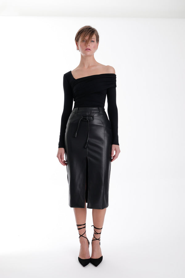 Mona Vegan Leather Midi Skirt