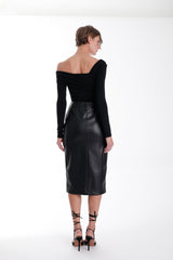 Mona Vegan Leather Midi Skirt