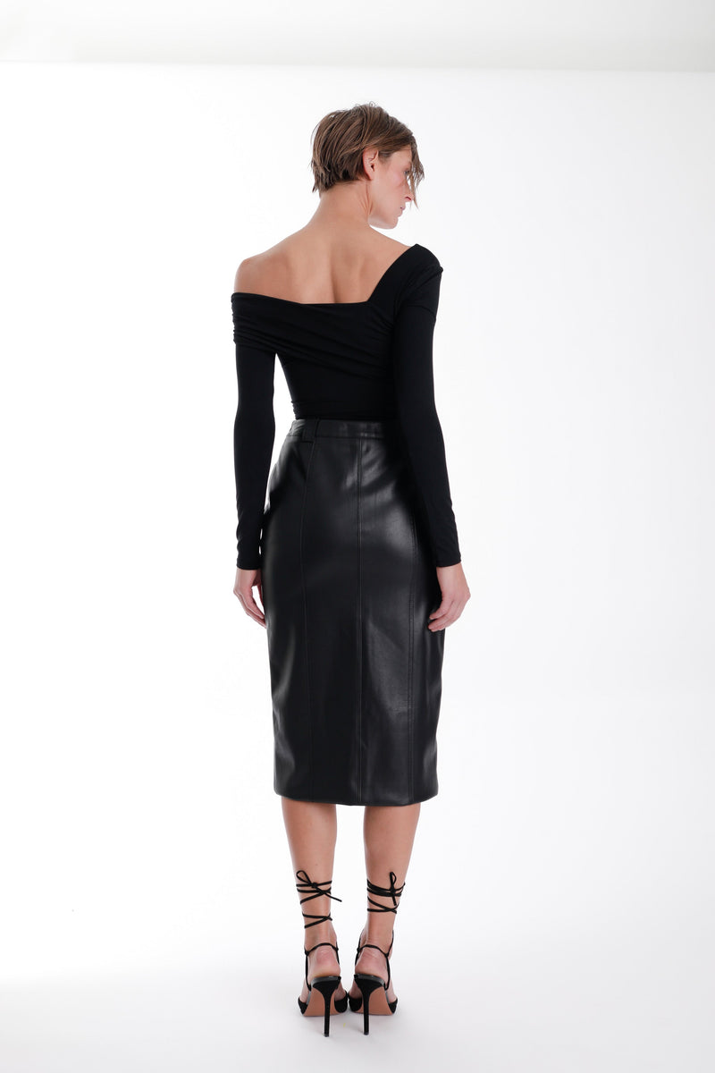 Mona Vegan Leather Midi Skirt