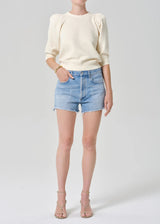 Pleated Short Sleeve Crew