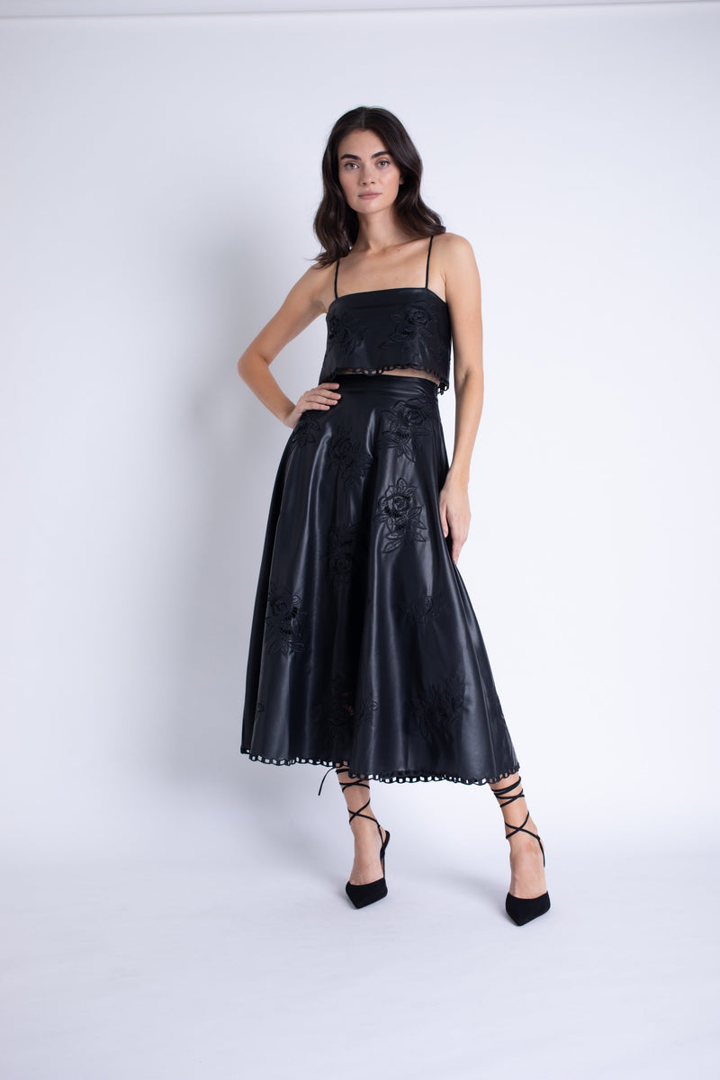 Pleather Embroidered Skirt