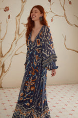 Pineapple Ikat Blue Maxi Dress